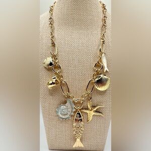 Original Creation New Ocean-Inspired Gold Toned Charm Necklace